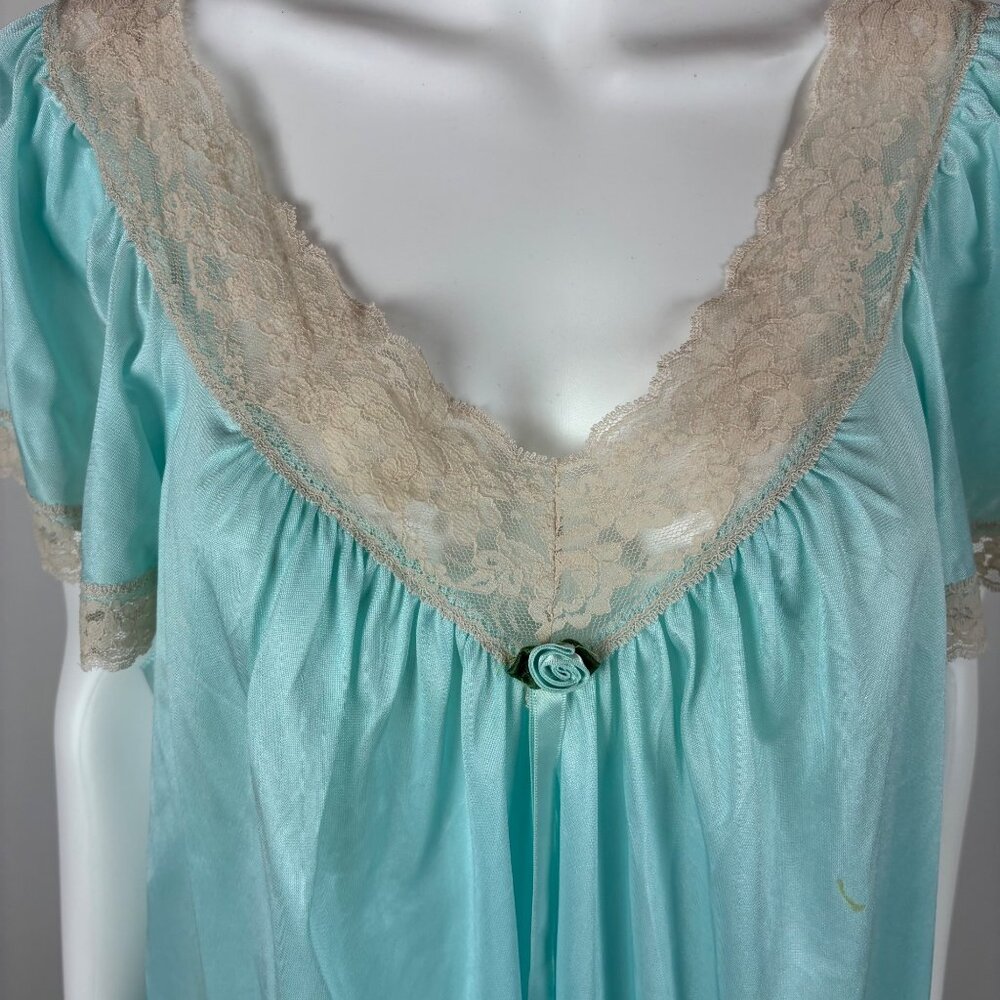 Vintage 80s Nightgown Womens Extra Large Baby Blue Lace Trim Nightie - Picture 7 of 10